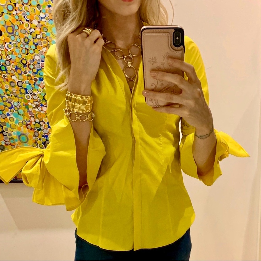 Luxurious Carolina Herrera Yellow Blouse with Ruffle Sleeves